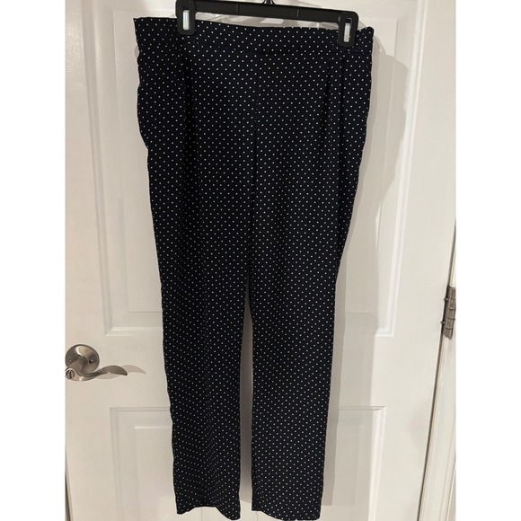 Cynthia Rowley Polka Dot Pants Elastic‎ Waist Casual Career Navy L - Picture 1 of 4